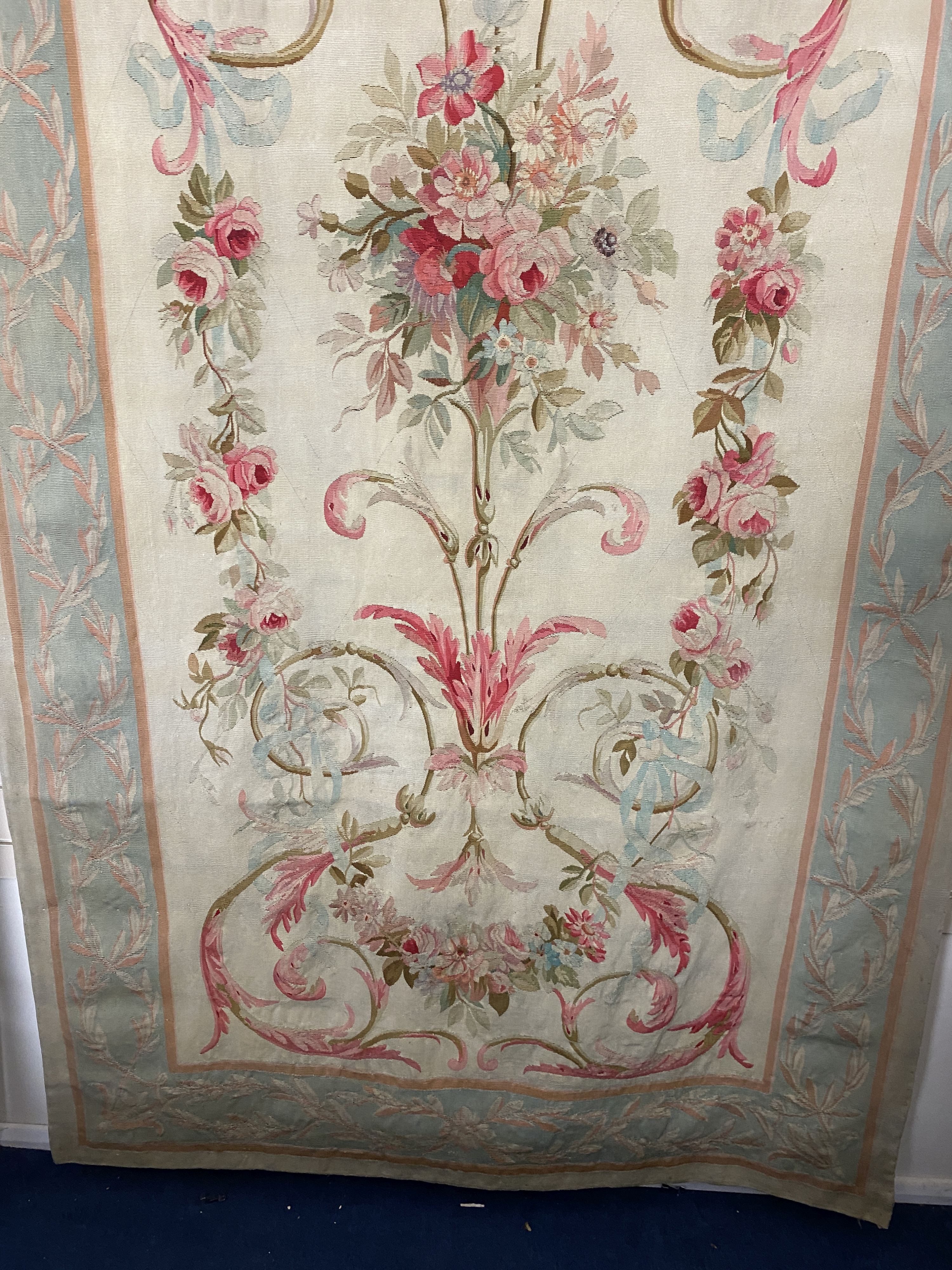 A large 19th century Aubusson entre fenetre tapestry wall panel, 297 cm X 136 cm